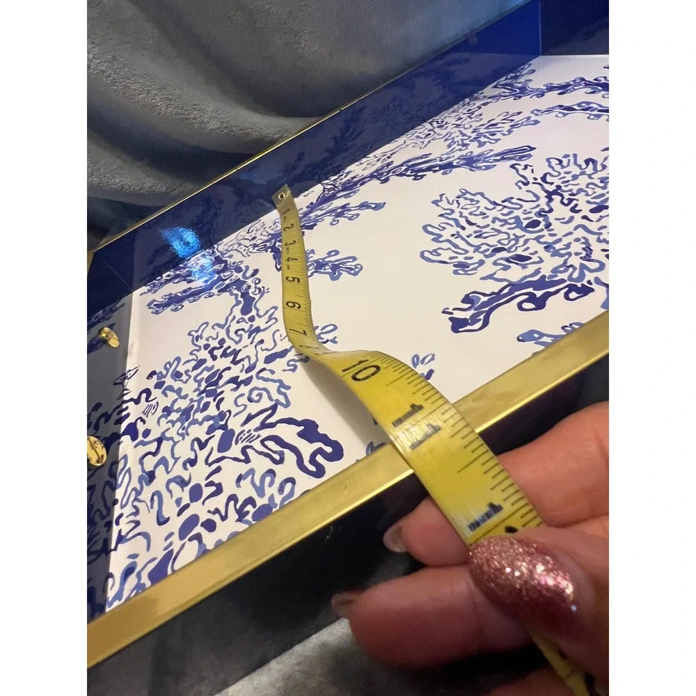 Lilly Pulitzer Coral Bay Hostess Serving Tray Blue White Gold Handles 18
